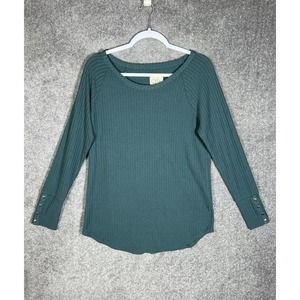 Chasor Long Sleeve Waffle Knit Pullover Top Shirt Womens Size Large Teal‎ Green